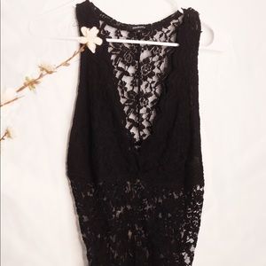 Lace floral black bodysuit